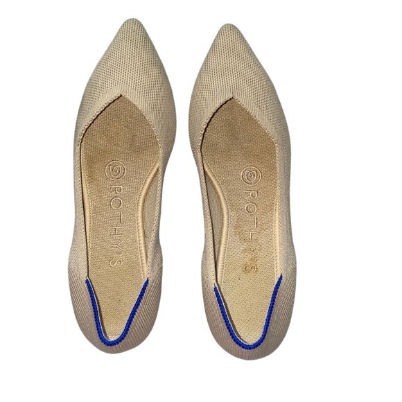 Rothy's Pointed Toe Flats Beige With Blue Trim Size 5 Womens Shoes VGUC - Picture 7 of 15